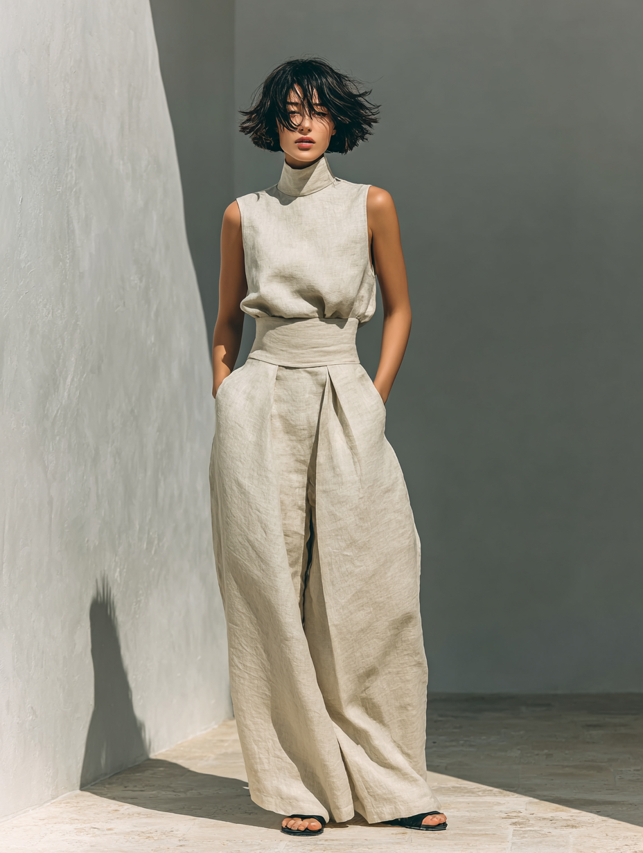 Lili - Conjunto minimalista de algodón con top sin mangas y pantalón amplio