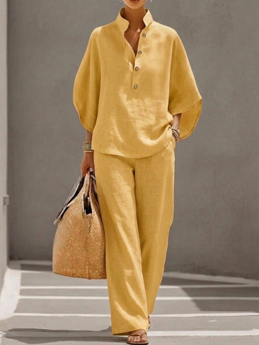 Eszter™ - Conjunto de algodón con mangas murciélago y pantalón de pierna ancha