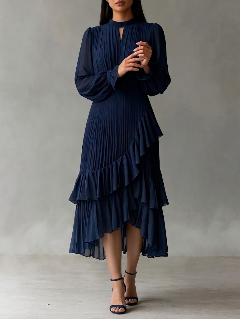 Clarisse | Vestido midi plisado con volantes