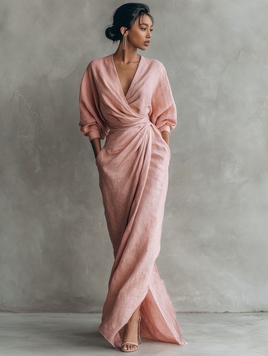 Rosa | Vestido largo minimalista con escote en V