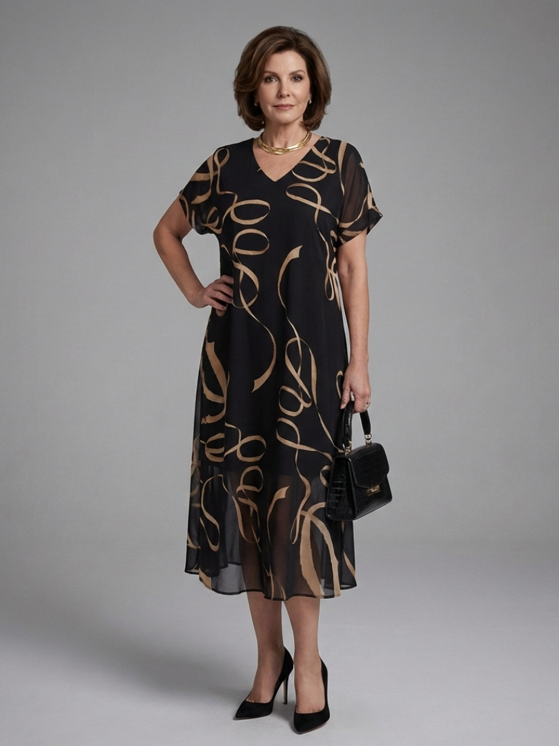 Adele – Vestido midi fluido con estampado abstracto