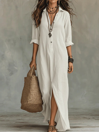 Soline™ | Vestido largo negro holgado con botones