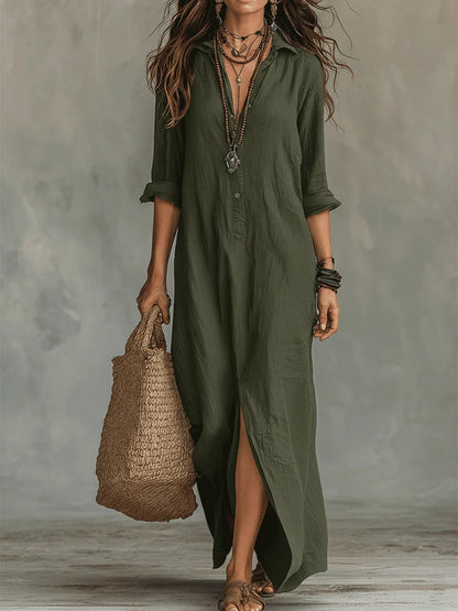 Soline™ | Vestido largo negro holgado con botones