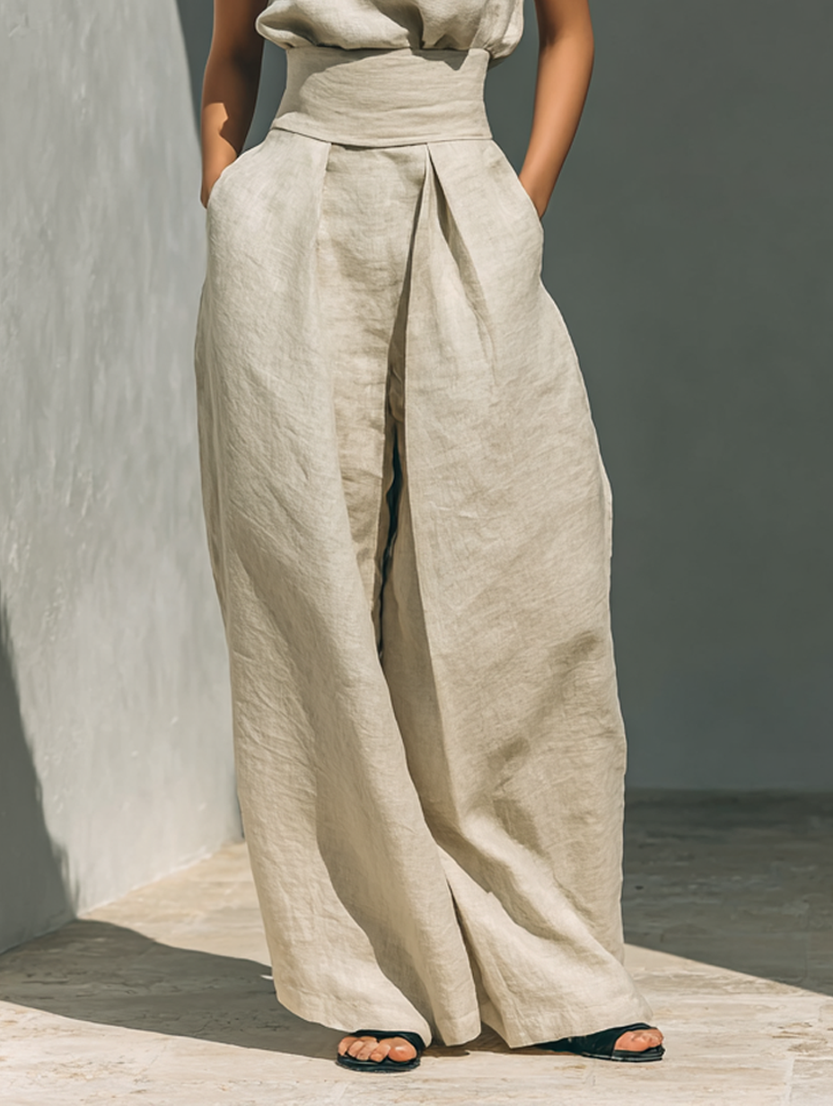 Lili - Conjunto minimalista de algodón con top sin mangas y pantalón amplio
