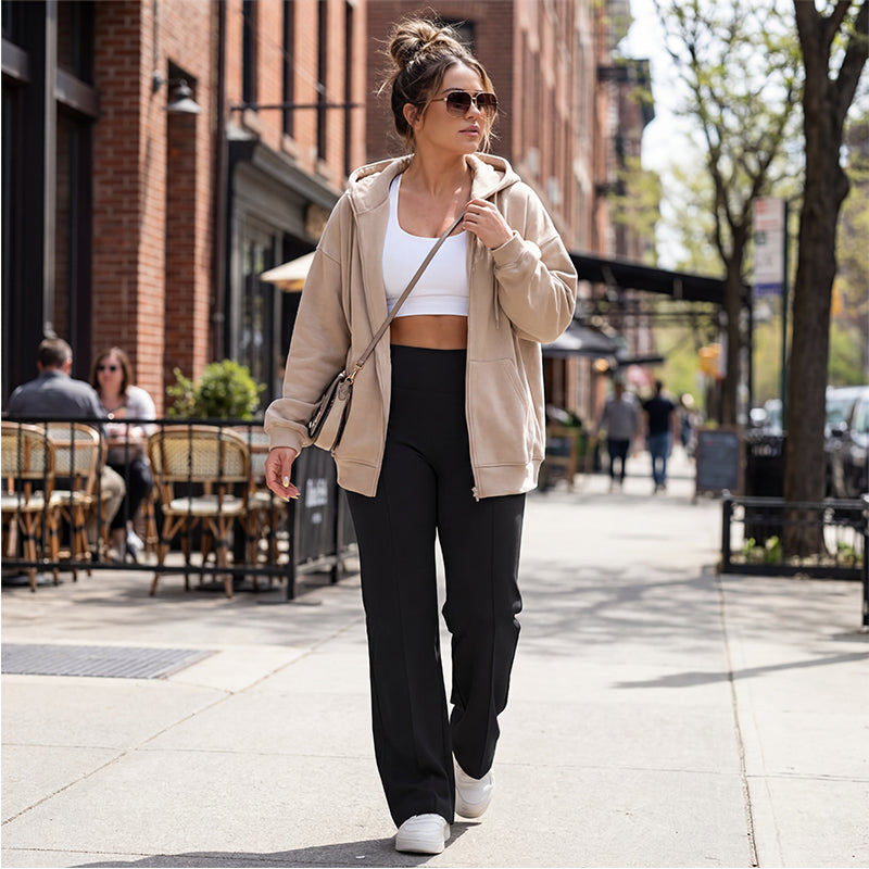 Pantalones casuales de mujer de cintura alta y pierna ancha