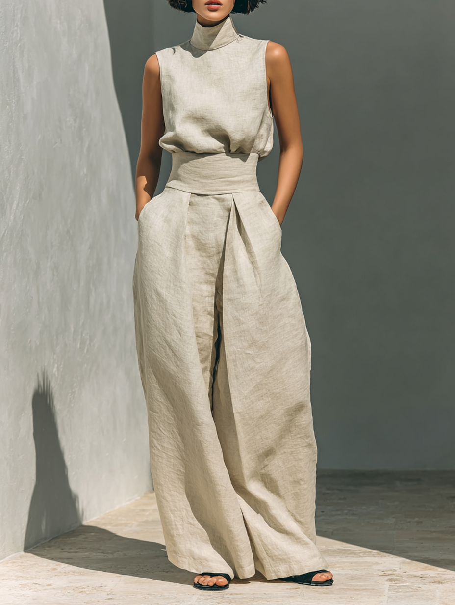 Lili - Conjunto minimalista de algodón con top sin mangas y pantalón amplio