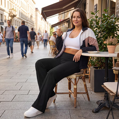 Pantalones casuales de mujer de cintura alta y pierna ancha
