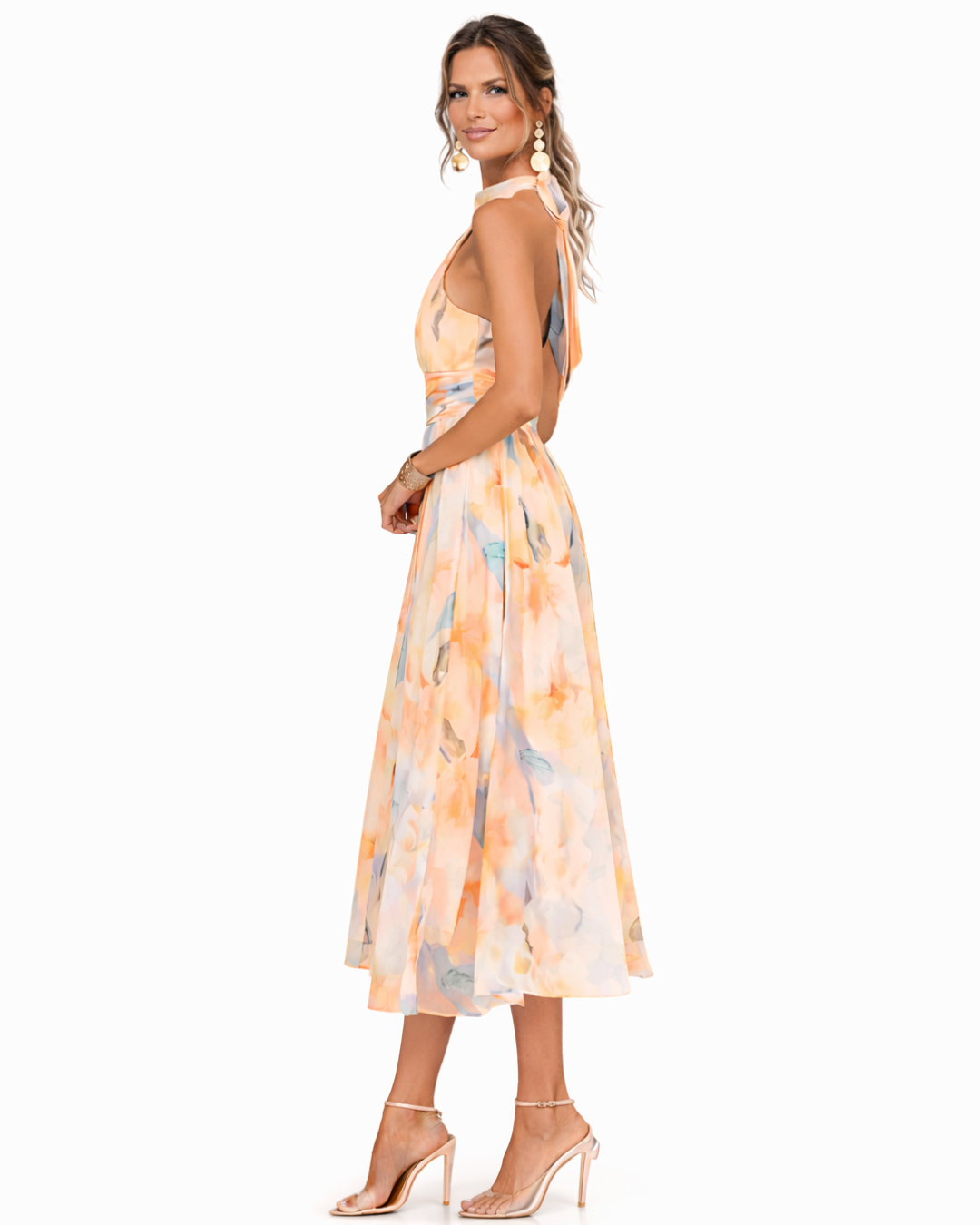Aurora | Vestido largo plisado con estampado acuarela
