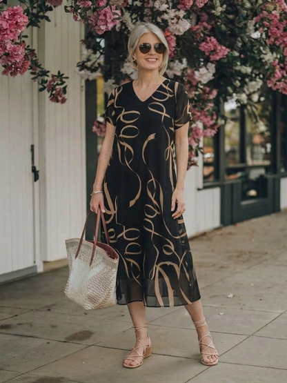 Adele – Vestido midi fluido con estampado abstracto