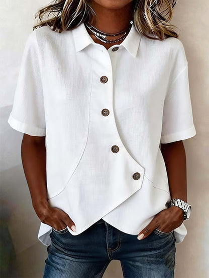 Carmen - Blusa asimétrica elegante de manga corta