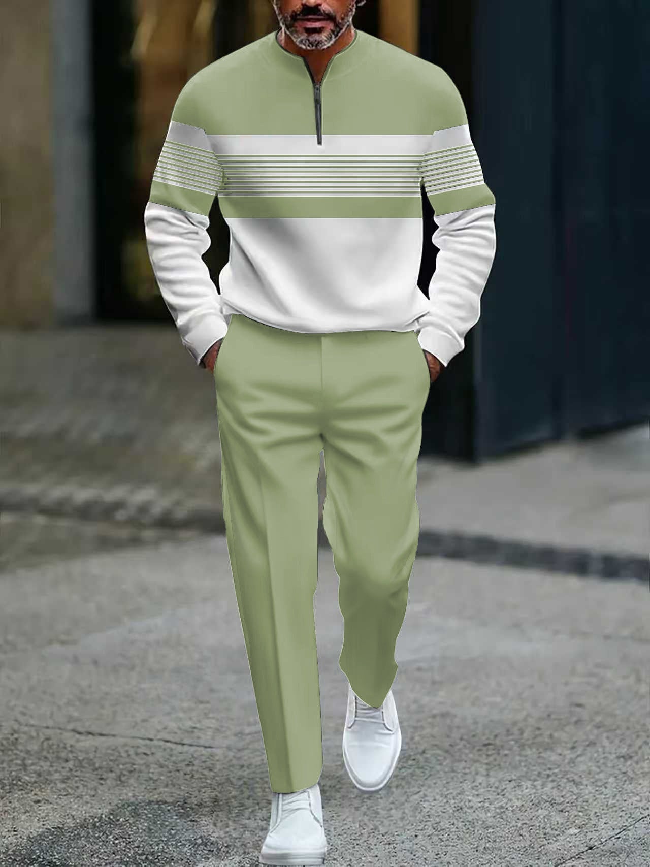 Conjunto de hombre: jersey con estampado gráfico y pantalón.