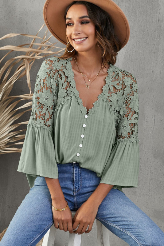 Clara - Blusa con hombros y espalda de encaje ligera y elegante