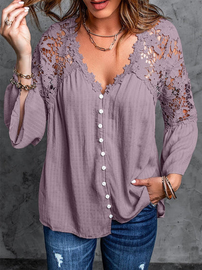 Clara - Blusa con hombros y espalda de encaje ligera y elegante