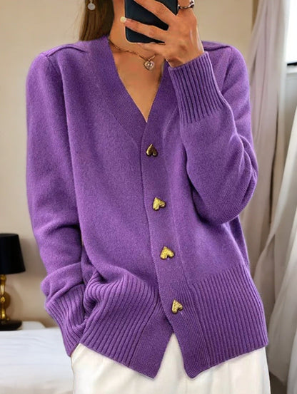 Marie - Cárdigan elegante de punto suave con botones dorados en forma de corazón