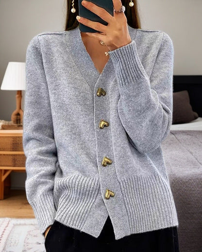 Marie - Cárdigan elegante de punto suave con botones dorados en forma de corazón