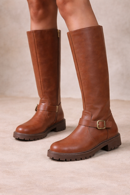 Elena - Botas elegantes de tacón bajo con cremallera lateral