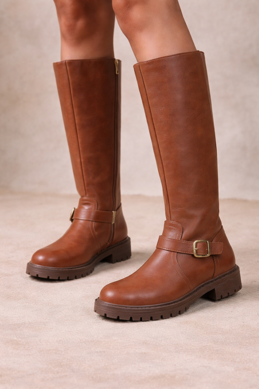 Elena - Botas elegantes de tacón bajo con cremallera lateral