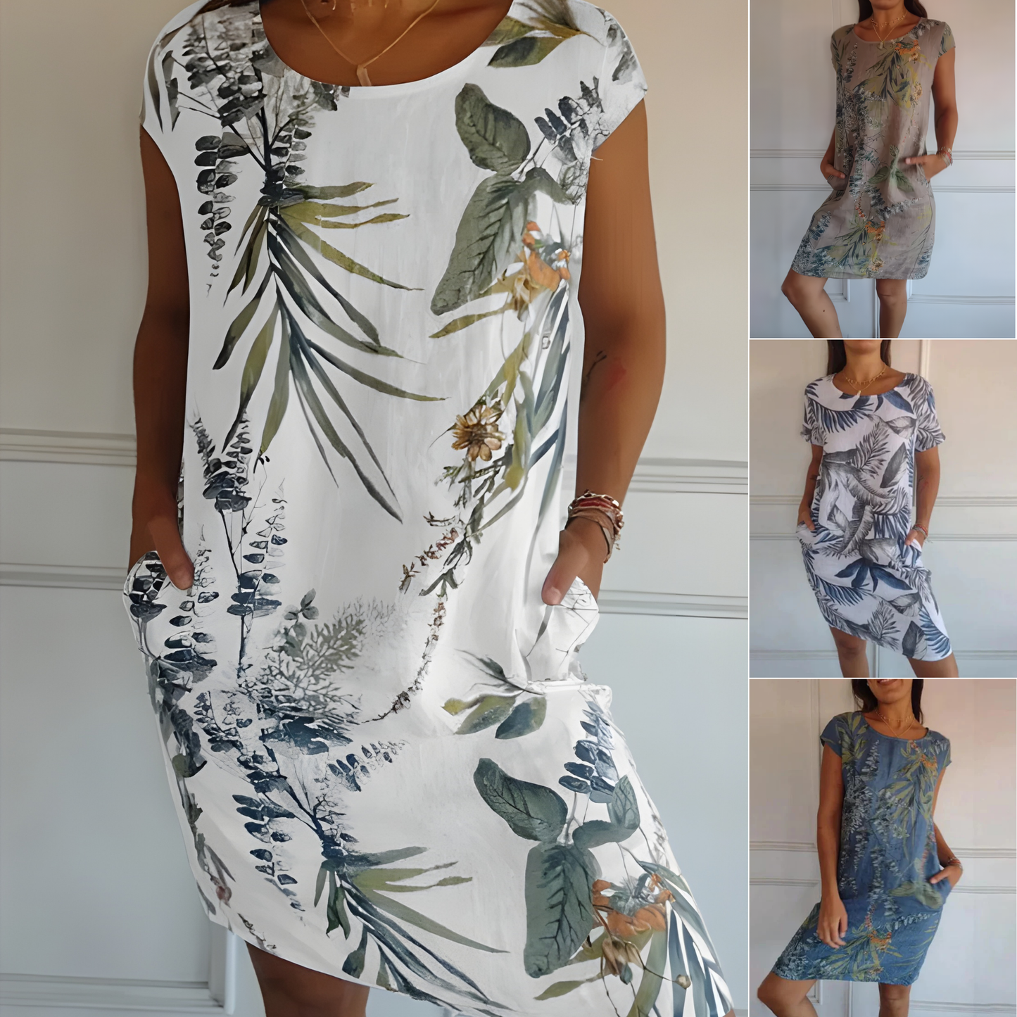 Alma – Vestido estampado botánico cuello redondo