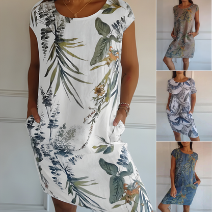 Alma – Vestido estampado botánico cuello redondo