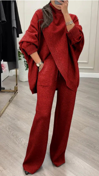Giulia - Conjunto elegante con jersey asimétrico cruzado y pantalón fluido