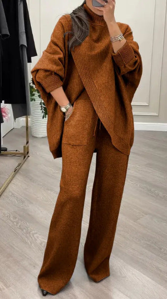 Giulia - Conjunto elegante con jersey asimétrico cruzado y pantalón fluido