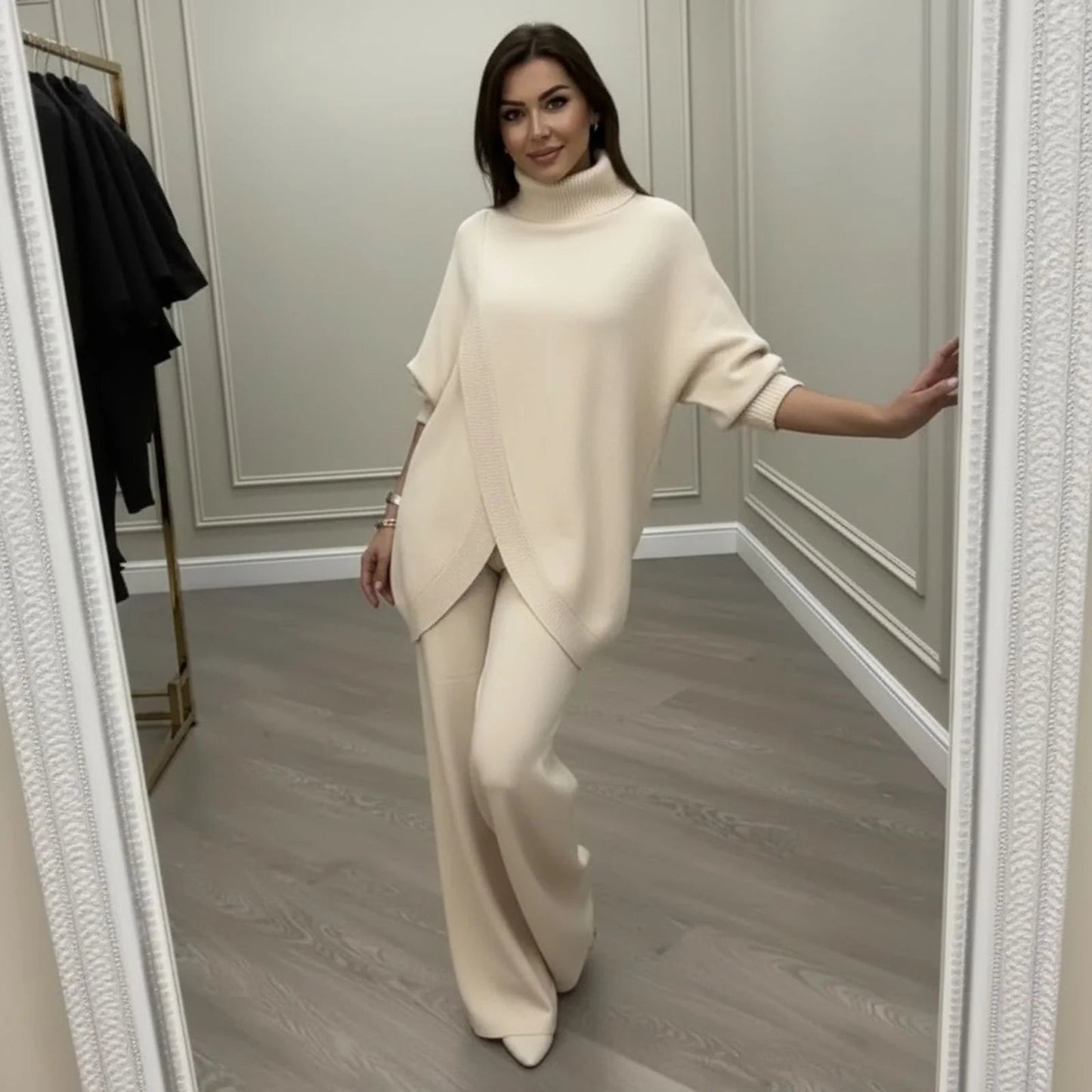 Giulia - Conjunto elegante con jersey asimétrico cruzado y pantalón fluido