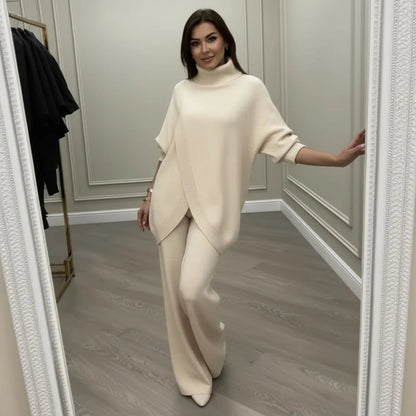 Giulia - Conjunto elegante con jersey asimétrico cruzado y pantalón fluido