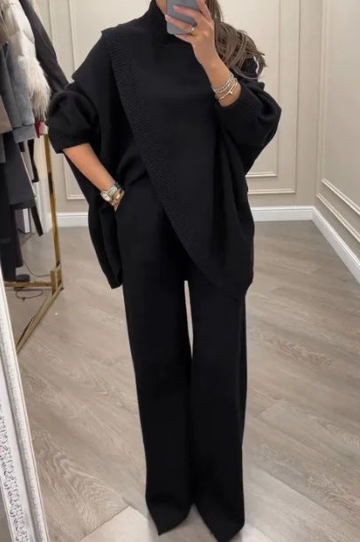 Giulia - Conjunto elegante con jersey asimétrico cruzado y pantalón fluido