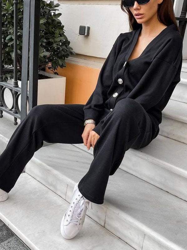 Giulia - Conjunto de punto suave con cárdigan y pantalón
