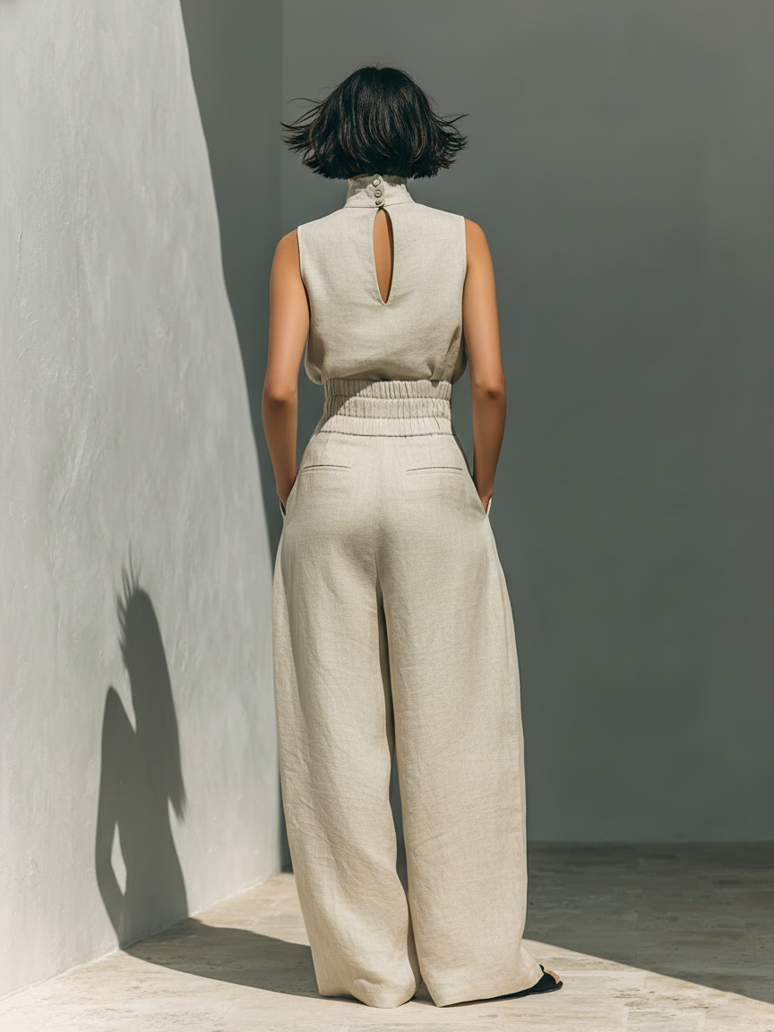 Lili - Conjunto minimalista de algodón con top sin mangas y pantalón amplio