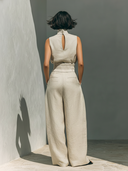 Lili - Conjunto minimalista de algodón con top sin mangas y pantalón amplio