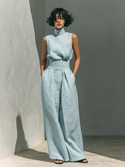 Lili - Conjunto minimalista de algodón con top sin mangas y pantalón amplio