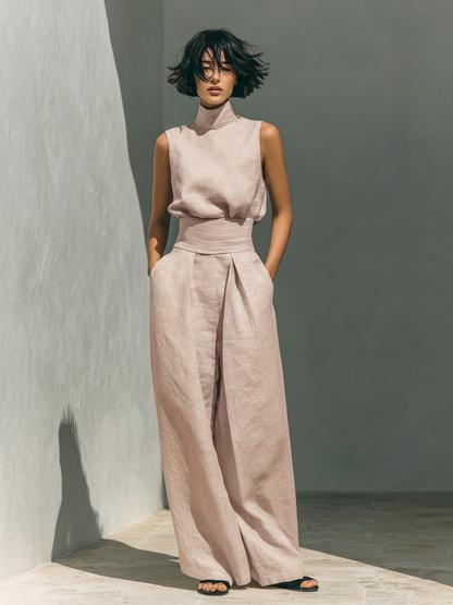 Lili - Conjunto minimalista de algodón con top sin mangas y pantalón amplio