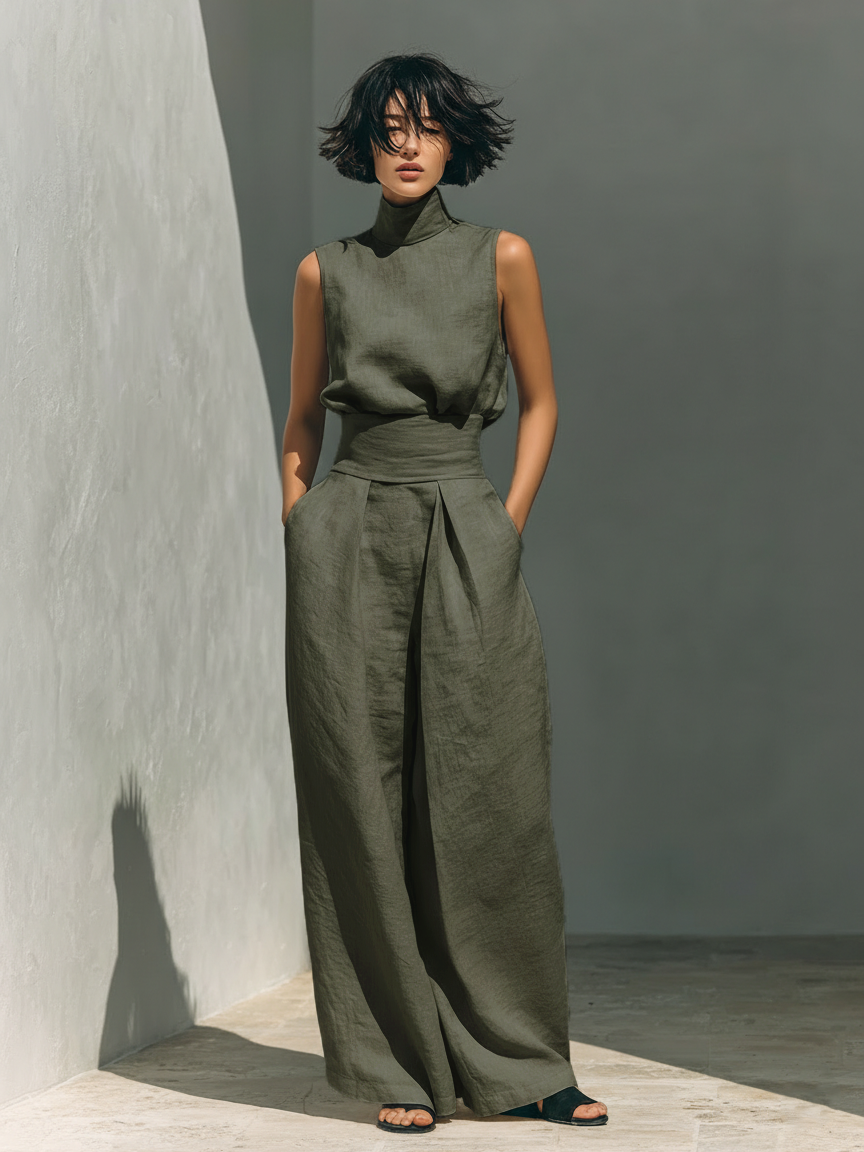 Lili - Conjunto minimalista de algodón con top sin mangas y pantalón amplio