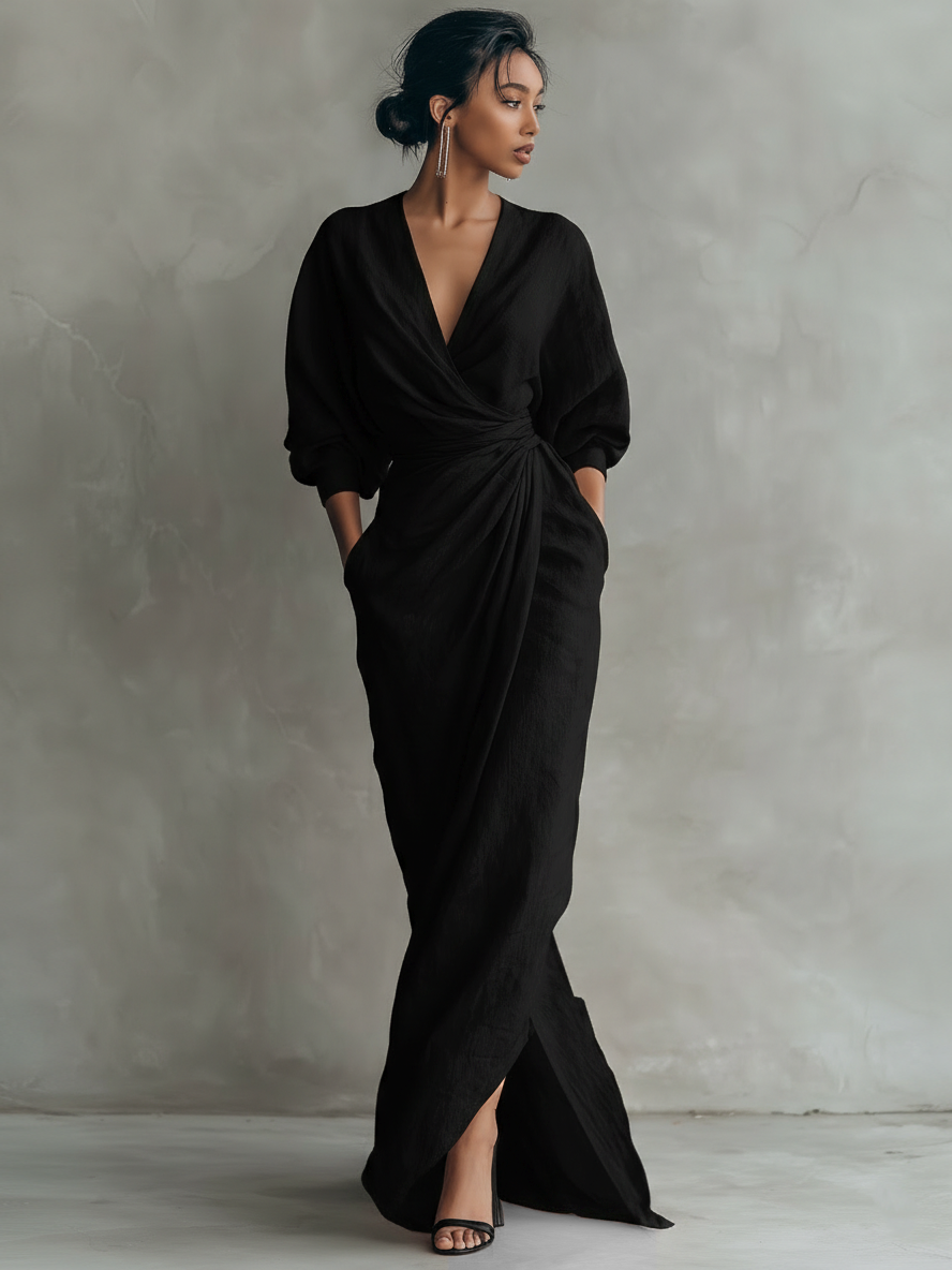Rosa | Vestido largo minimalista con escote en V