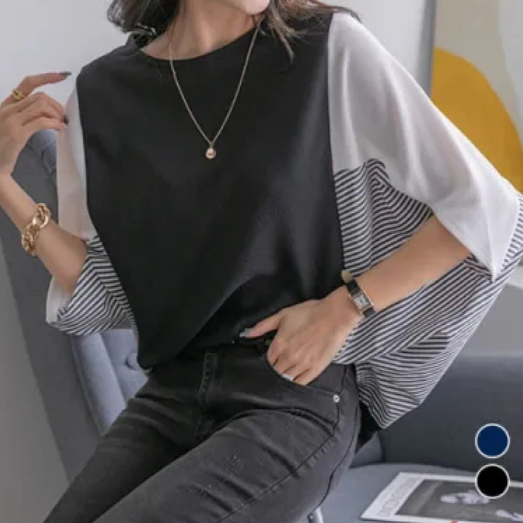 Sofía - Blusa bicolor con mangas amplias para un look elegante