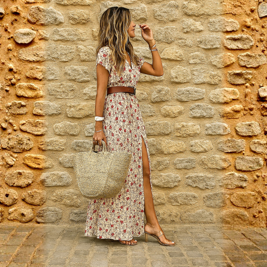 Justine – Vestido largo fluido con cinturón