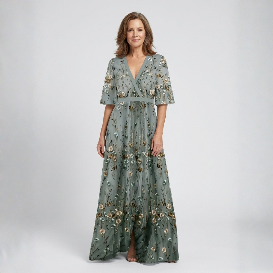 Elodie – Vestido largo floral con escote en V