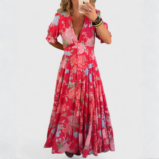 Minelda – Vestido midi fluido con estampado delicado