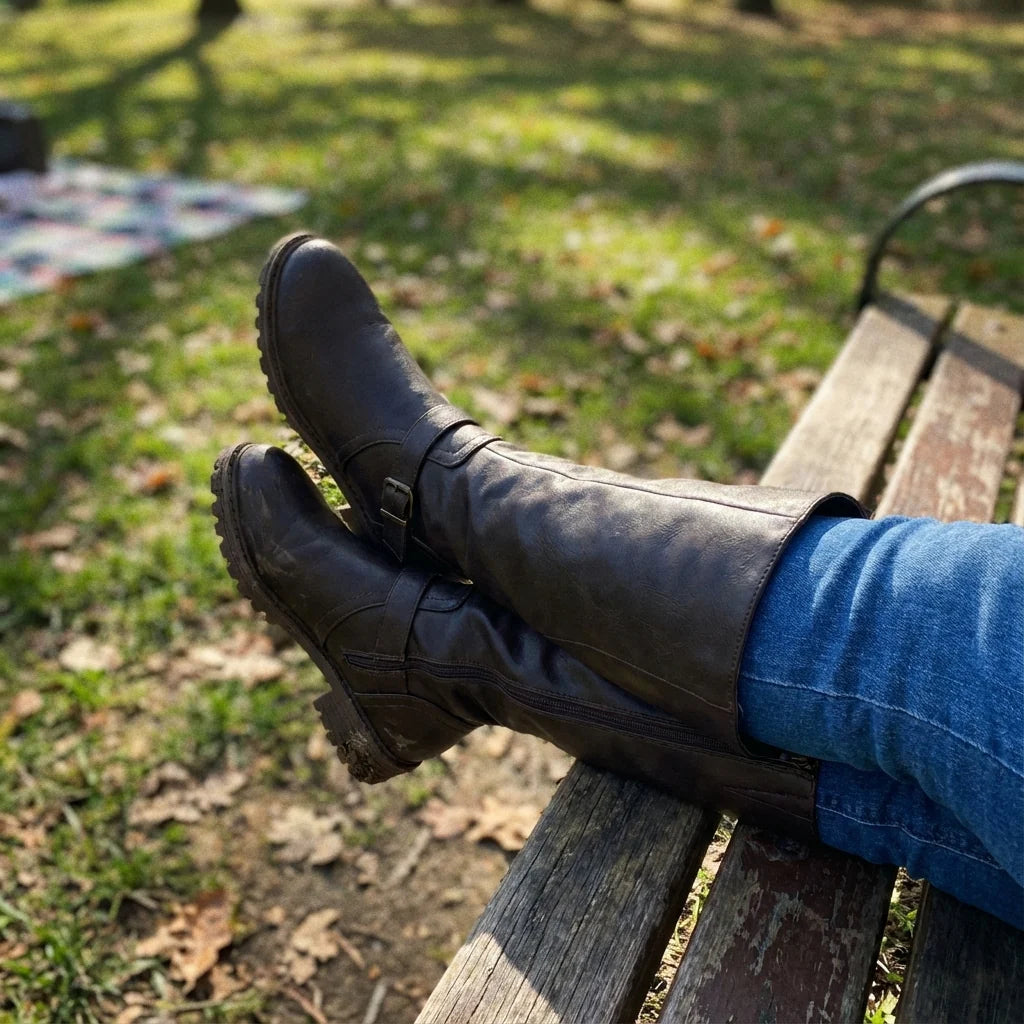 Elena - Botas elegantes de tacón bajo con cremallera lateral
