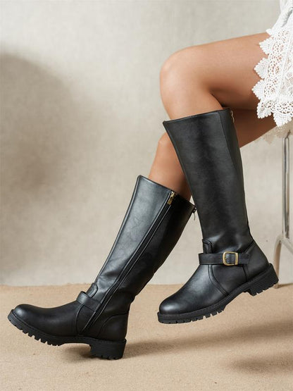 Elena - Botas elegantes de tacón bajo con cremallera lateral