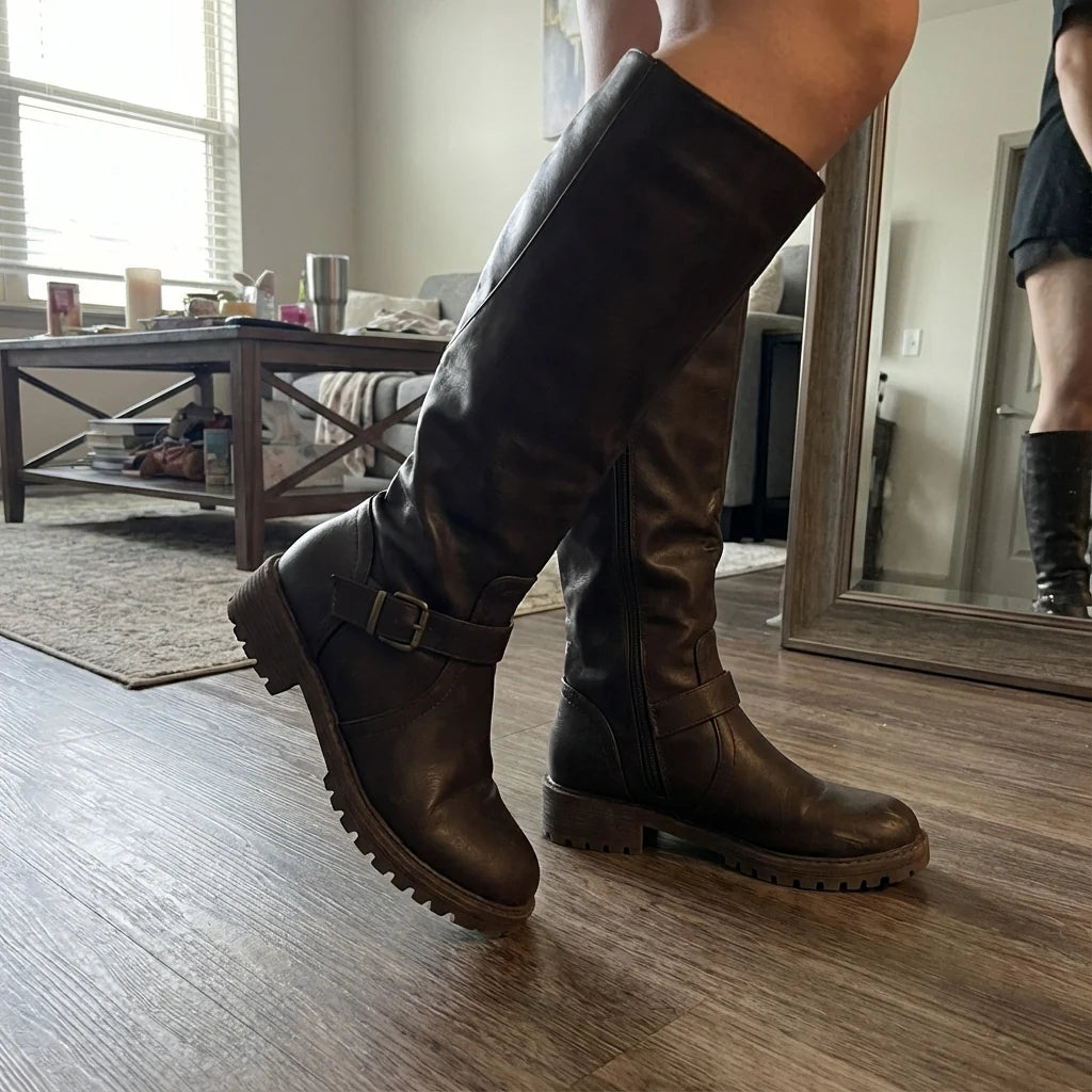 Elena - Botas elegantes de tacón bajo con cremallera lateral