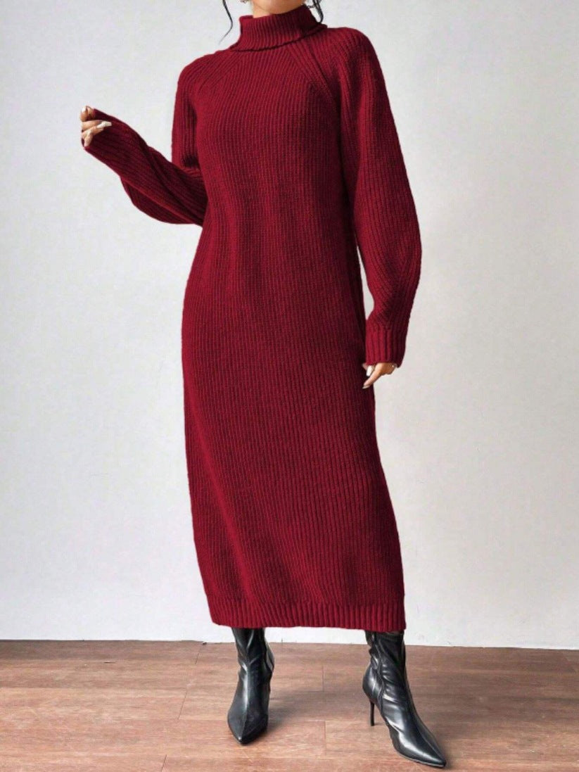 Helena - Vestido largo de invierno de punto acanalado con cuello alto