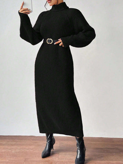Helena - Vestido largo de invierno de punto acanalado con cuello alto