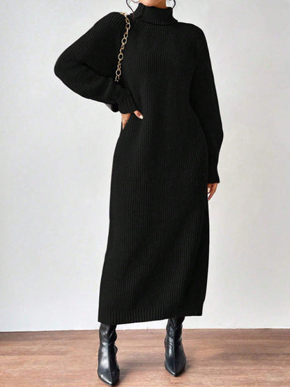 Helena - Vestido largo de invierno de punto acanalado con cuello alto