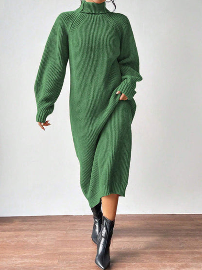 Helena - Vestido largo de invierno de punto acanalado con cuello alto