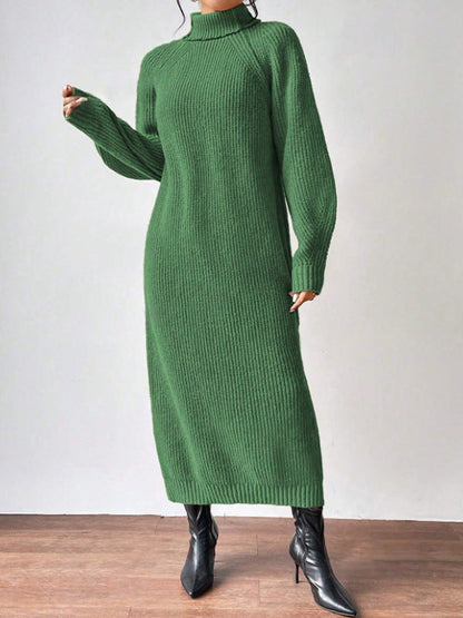 Helena - Vestido largo de invierno de punto acanalado con cuello alto