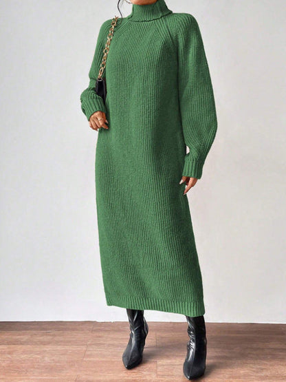 Helena - Vestido largo de invierno de punto acanalado con cuello alto