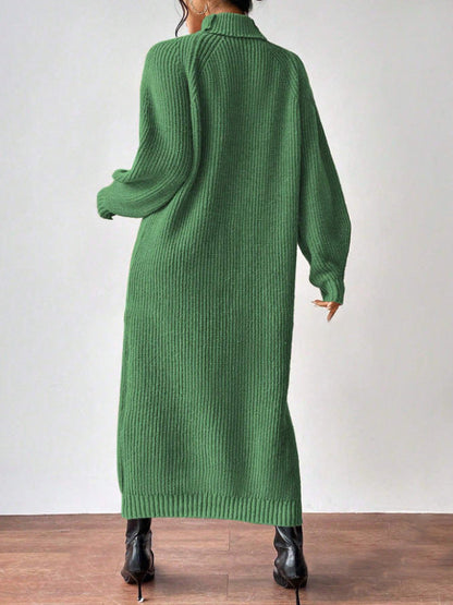 Helena - Vestido largo de invierno de punto acanalado con cuello alto