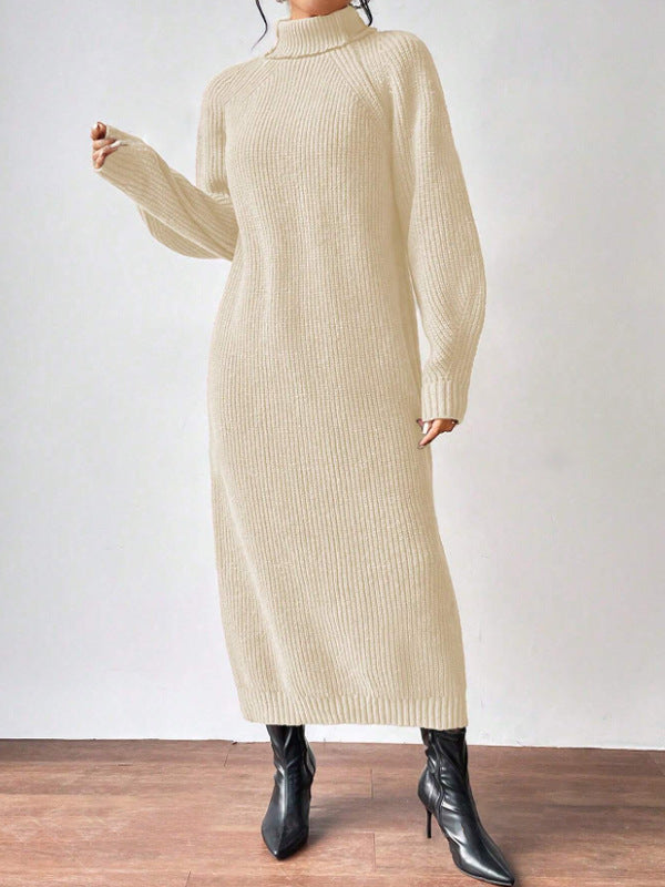 Helena - Vestido largo de invierno de punto acanalado con cuello alto